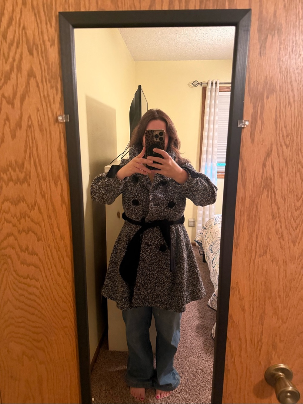 Chinese Laundry Black and White Tweed Trench Coat